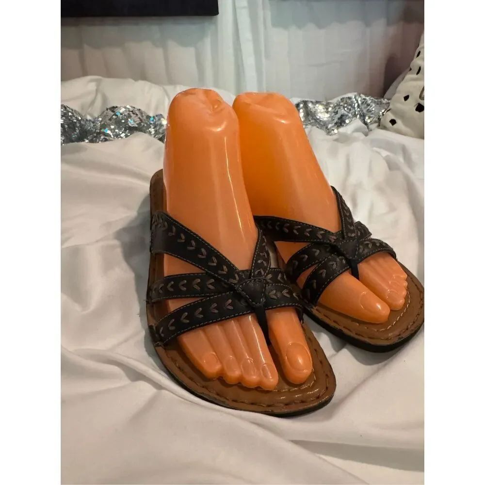 Harley Davidson brown leather strap slide sandals sz 8.5 nwot
